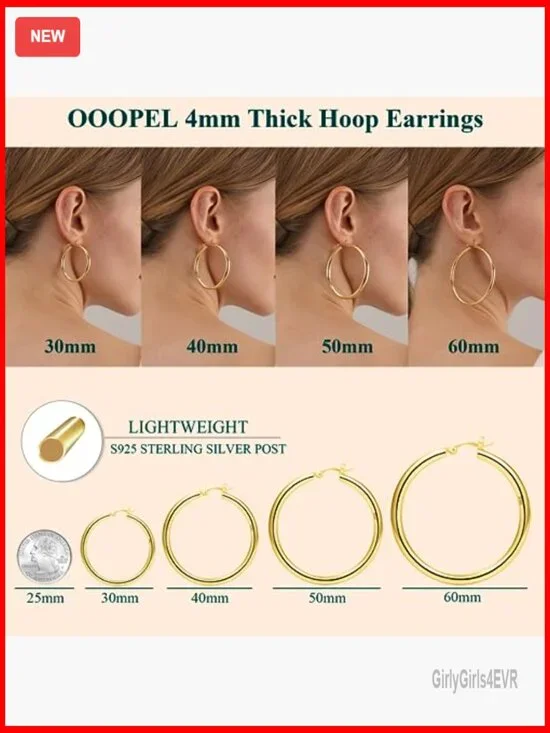 Sterling Silver Chunky Hoop Earrings, Hypoallergenic, 20-60mm Sizes - Picture 3 of 7